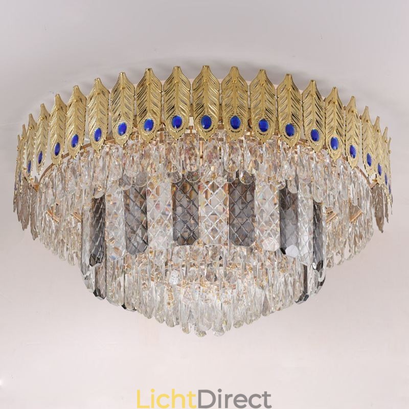 Kristallen plafondlamp met ronde, gegalvaniseerde Phoenix Tail-gouden luxe decoratieve plafondlamp