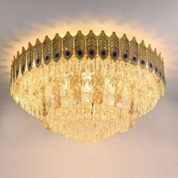 Kristallen plafondlamp met ronde, gegalvaniseerde Phoenix Tail-gouden luxe decoratieve plafondlamp