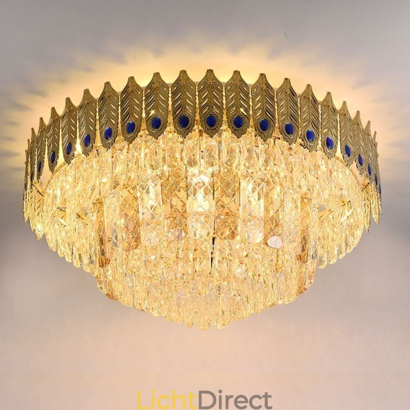 Kristallen plafondlamp met ronde, gegalvaniseerde Phoenix Tail-gouden luxe decoratieve plafondlamp