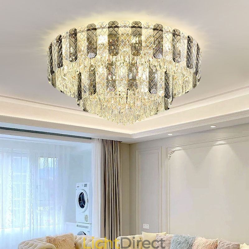 Kristallen inbouw dubbele laag ronde luxe decoratieve plafondlamp 80cm