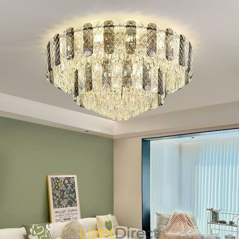 Kristallen inbouw dubbele laag ronde luxe decoratieve plafondlamp 80cm
