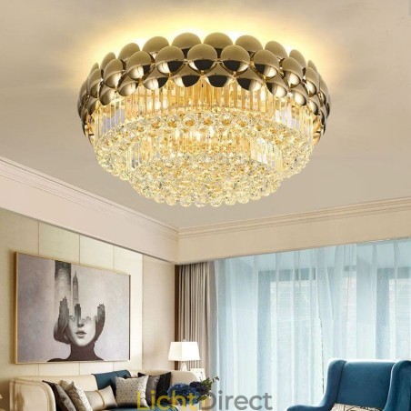 Kristallen plafondlamp in de vorm van een ronde, gegalvaniseerde gouden luxe decoratieve lamp van 80 cm Kristallen plafondlamp in de vorm van een ronde, gegalvaniseerde gouden luxe decoratieve lamp van 80 cm