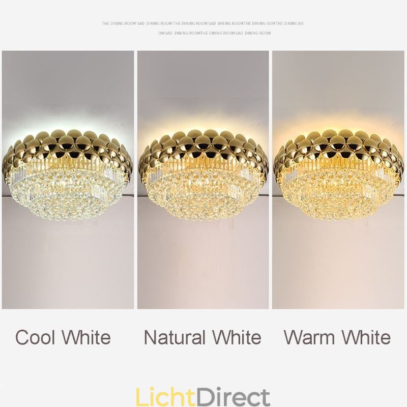 Kristallen plafondlamp in de vorm van een ronde, gegalvaniseerde gouden luxe decoratieve lamp van 80 cm