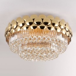 Kristallen plafondlamp in de vorm van een ronde, gegalvaniseerde gouden luxe decoratieve lamp van 80 cm