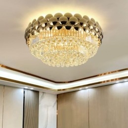 Kristallen plafondlamp in de vorm van een ronde, gegalvaniseerde gouden luxe decoratieve lamp van 80 cm