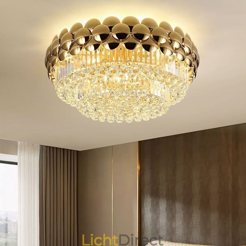 Kristallen plafondlamp in de vorm van een ronde, gegalvaniseerde gouden luxe decoratieve lamp van 80 cm
