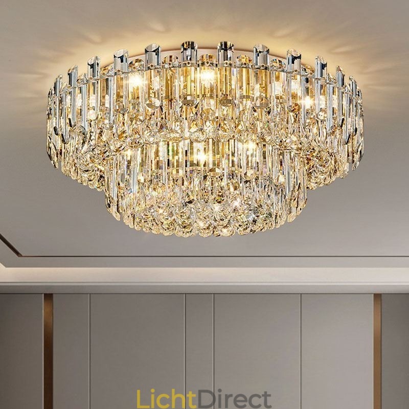 Luxe kristallen plafondlamp met ronde decoratie inbouw