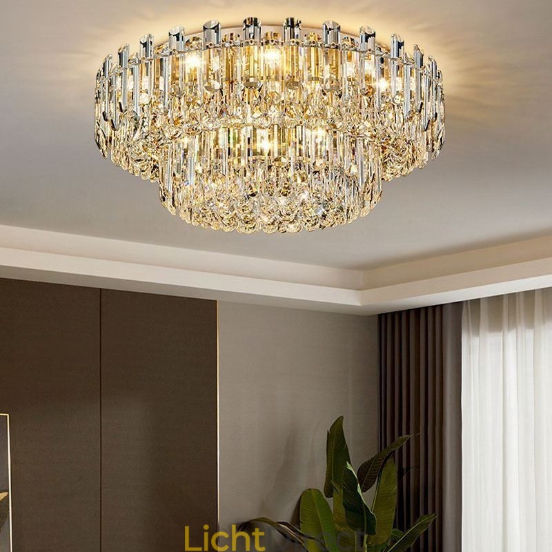 Luxe kristallen plafondlamp met ronde decoratie inbouw