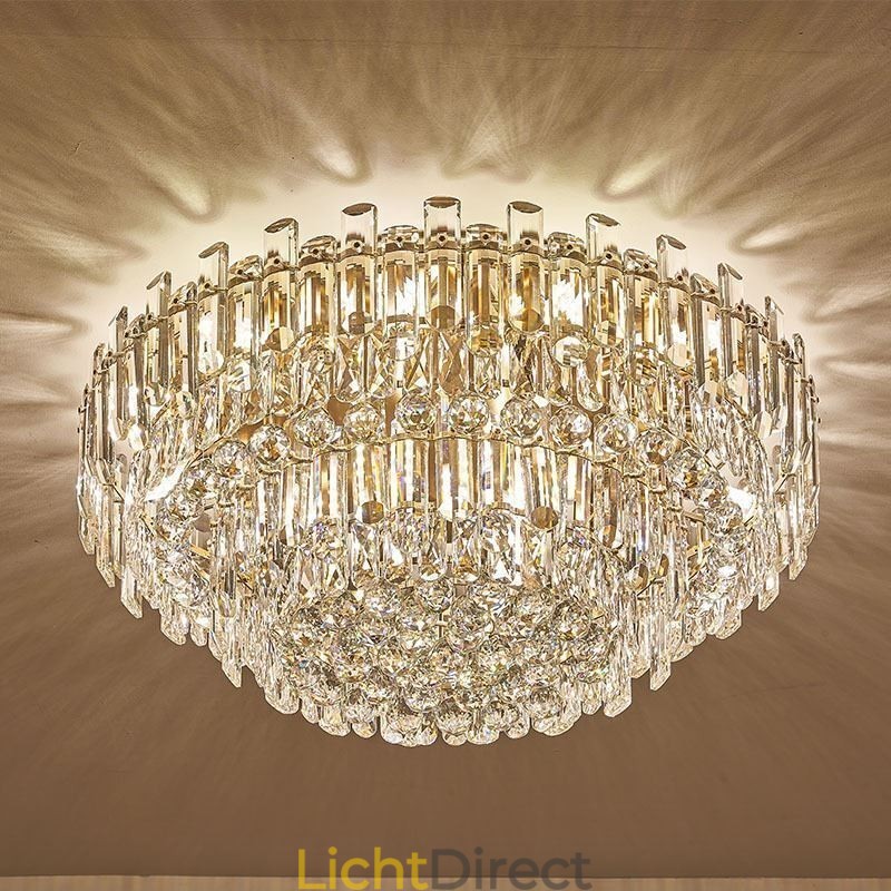 Luxe kristallen plafondlamp met ronde decoratie inbouw