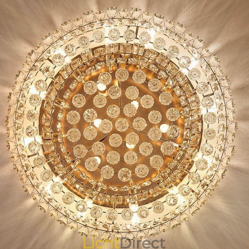 Luxe kristallen plafondlamp met ronde decoratie inbouw