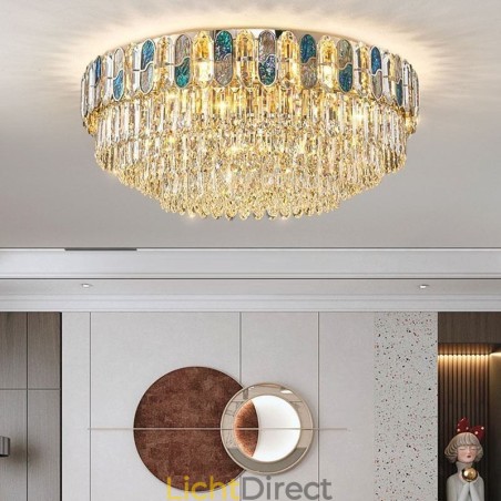Kristallen plafondlamp met ronde kristallen decoratie, kristallen schelplampenkap Kristallen plafondlamp met ronde kristallen decoratie, kristallen schelplampenkap