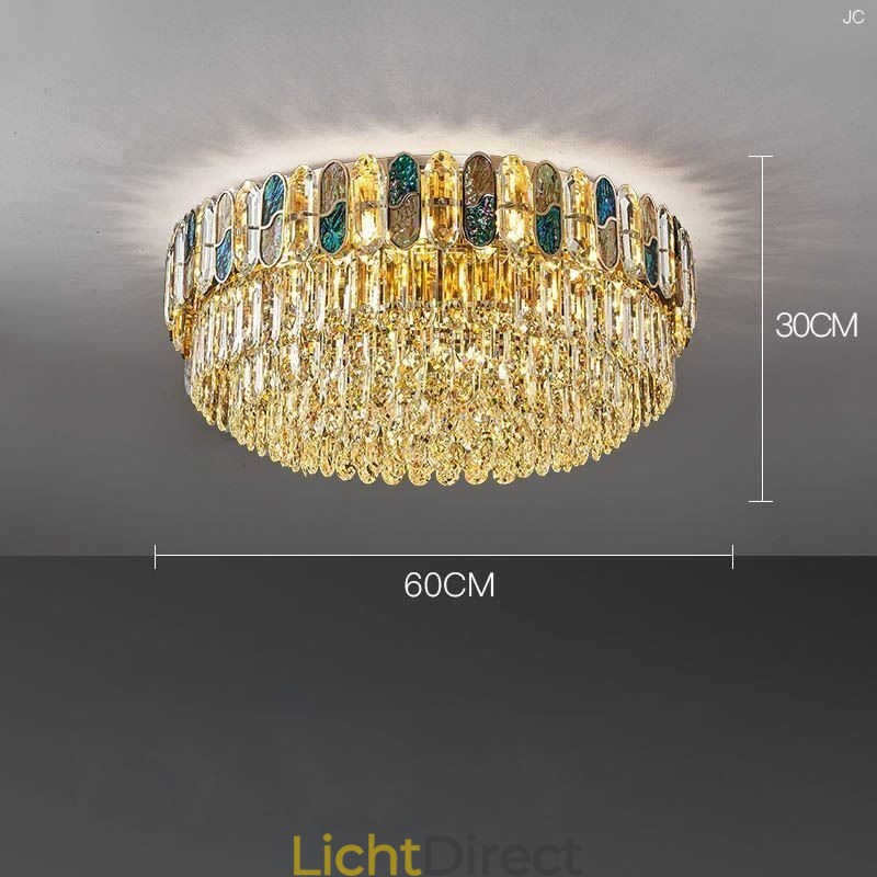 Kristallen plafondlamp met ronde kristallen decoratie, kristallen schelplampenkap