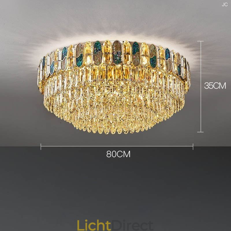 Kristallen plafondlamp met ronde kristallen decoratie, kristallen schelplampenkap