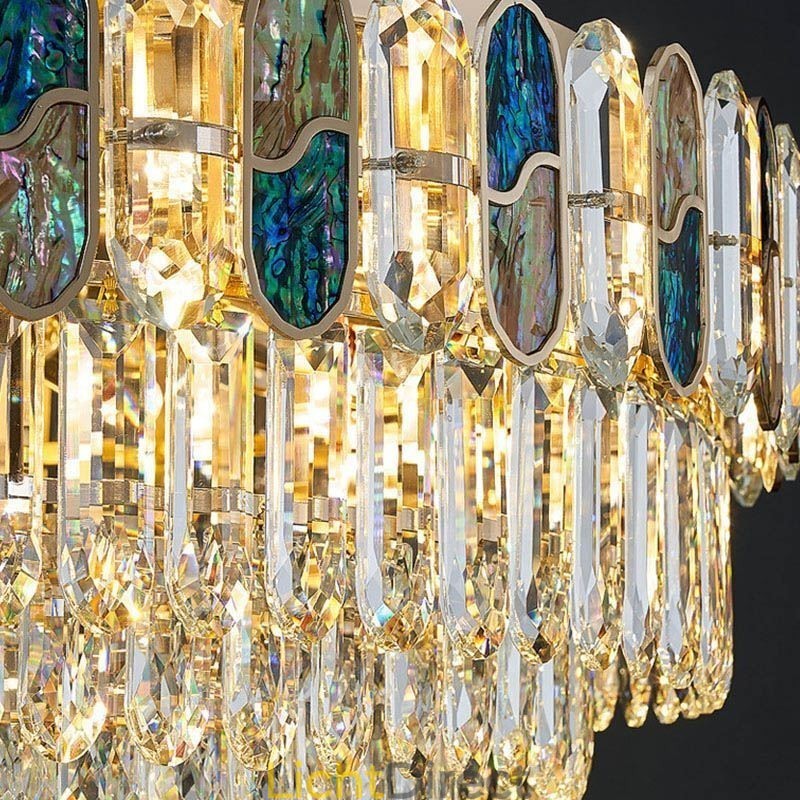 Kristallen plafondlamp met ronde kristallen decoratie, kristallen schelplampenkap