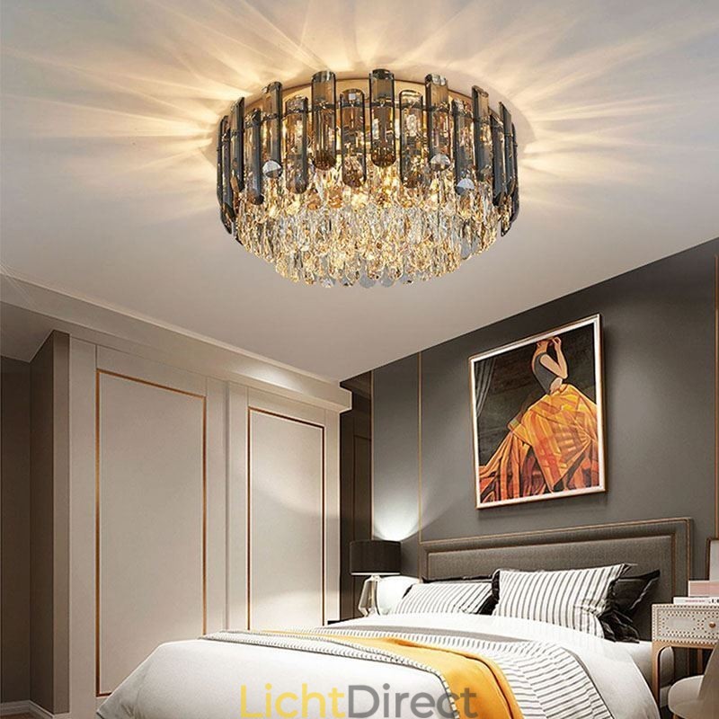 Kristallen plafondlamp, eenvoudige, moderne, ronde, decoratieve plafondlamp