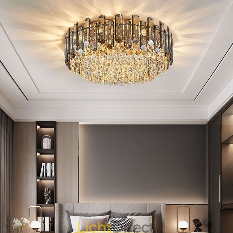 Kristallen plafondlamp, eenvoudige, moderne, ronde, decoratieve plafondlamp