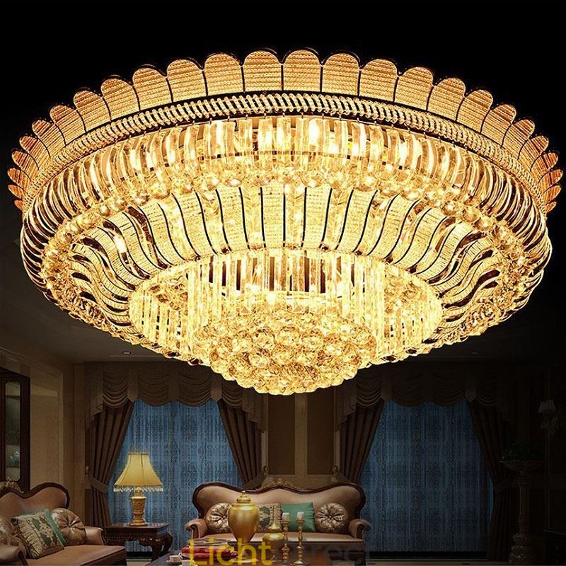 Luxe Kristallen Plafondlamp Goud Inbouw Ronde Verlichting