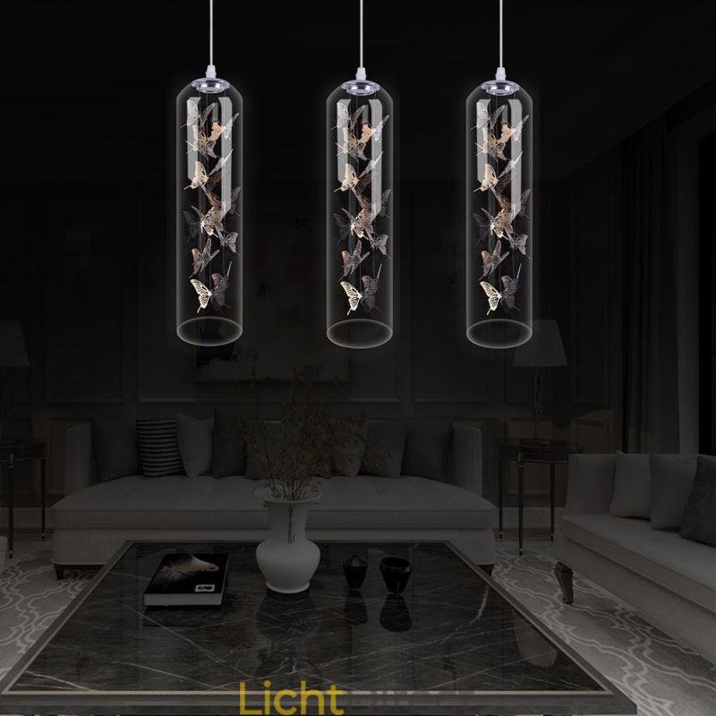 Glazen hanglamp Creatieve Scandinavische cilinderlamp Vlinderlamp