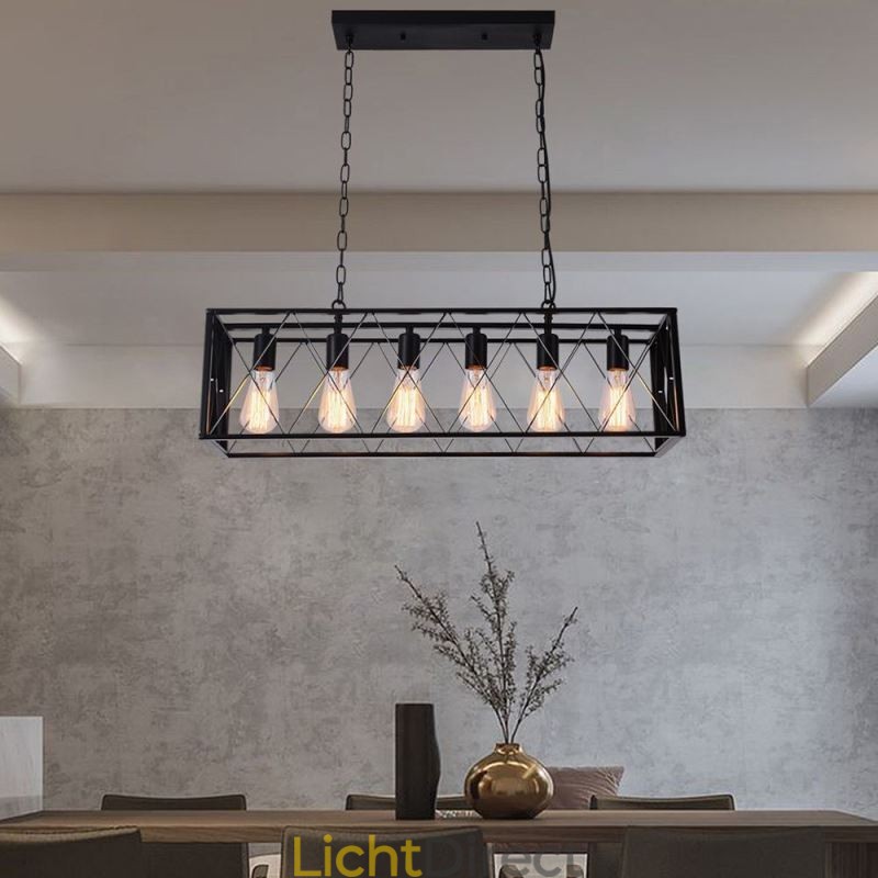 Rustieke rechthoekige hanglamp 6 lampen boerderij hanglamp