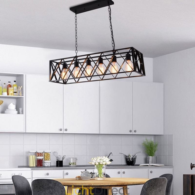 Rustieke rechthoekige hanglamp 6 lampen boerderij hanglamp