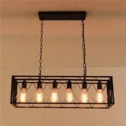 Rustieke rechthoekige hanglamp 6 lampen boerderij hanglamp