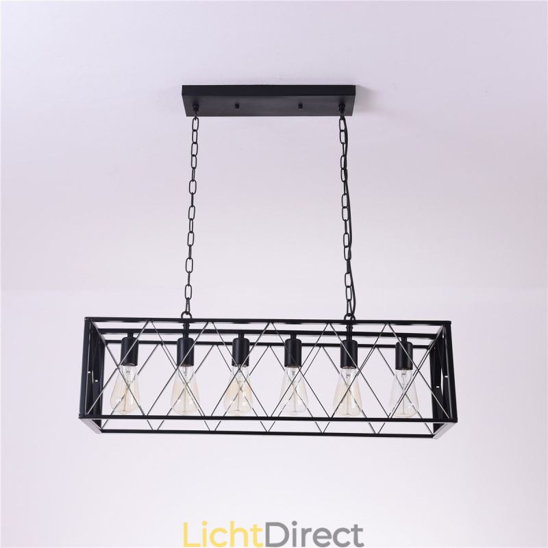 Rustieke rechthoekige hanglamp 6 lampen boerderij hanglamp