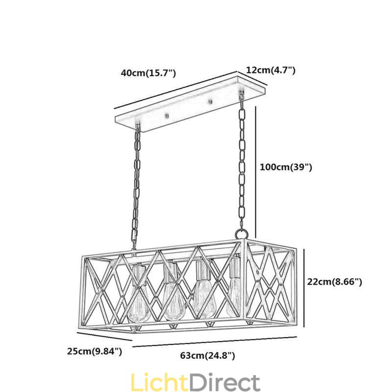Rustieke rechthoekige hanglamp 4-lichts boerderij hanglamp