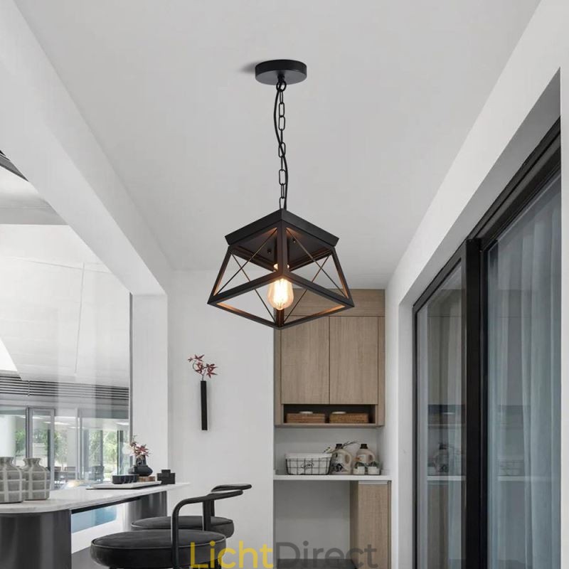Vintage Trapeziumvormige Hanglamp Metalen Zwarte Plafondlamp