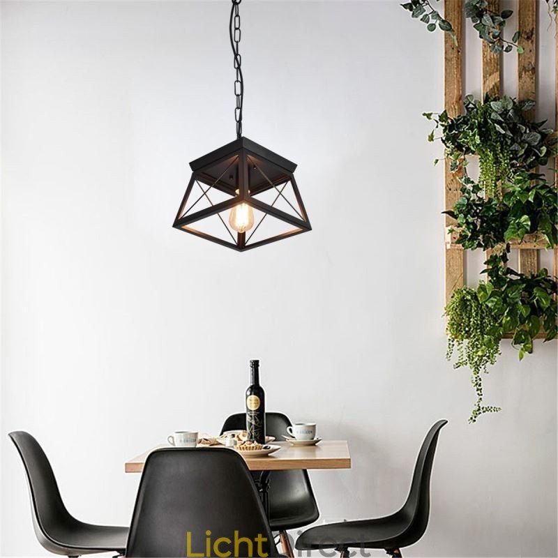 Vintage Trapeziumvormige Hanglamp Metalen Zwarte Plafondlamp