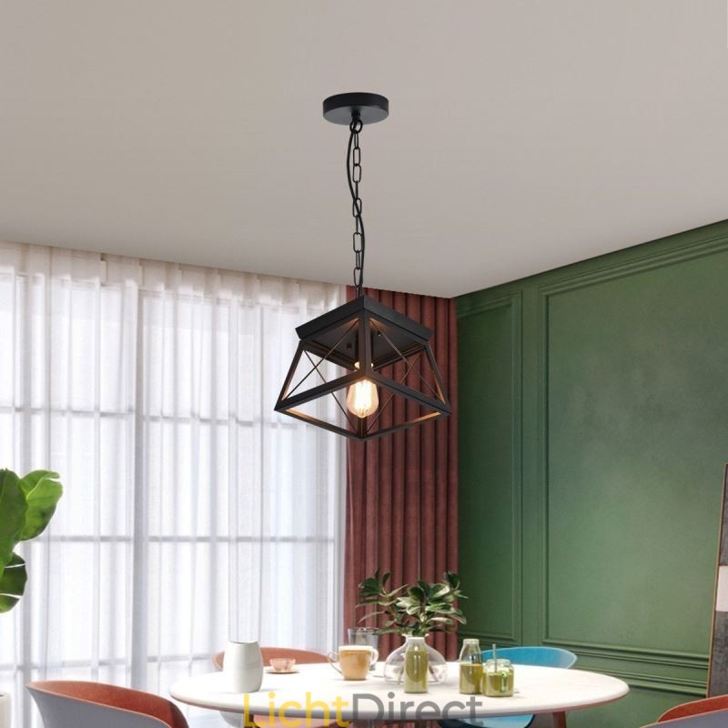Vintage Trapeziumvormige Hanglamp Metalen Zwarte Plafondlamp