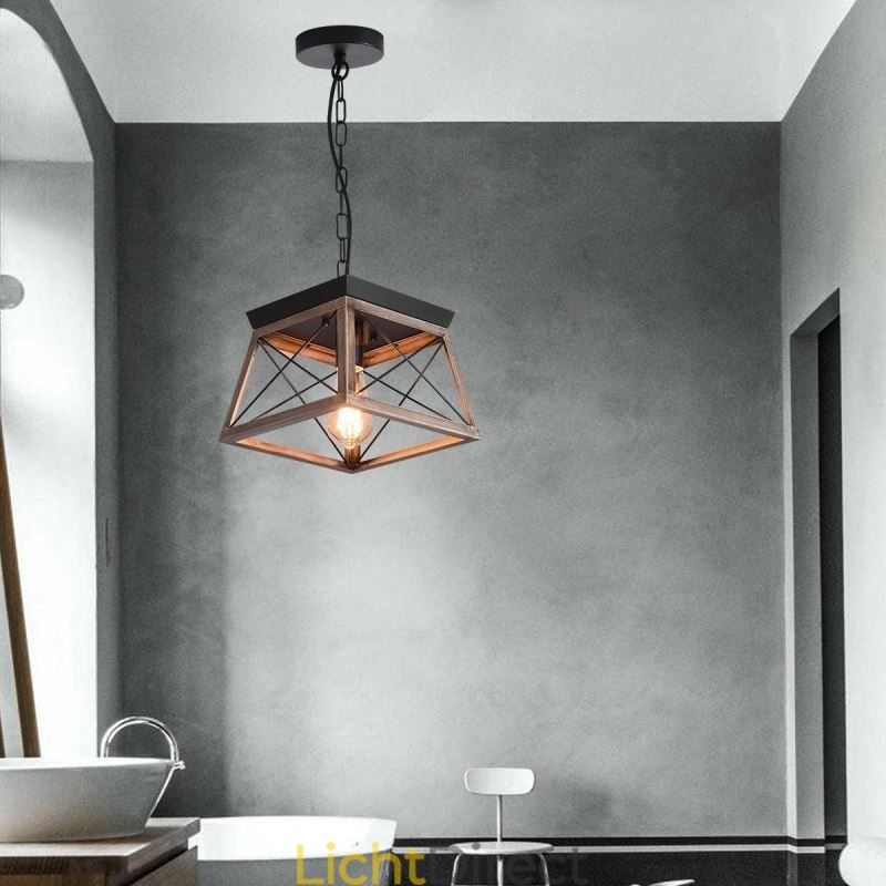 Vintage Trapeziumvormige Hanglamp Metaal Zwart Hanglamp