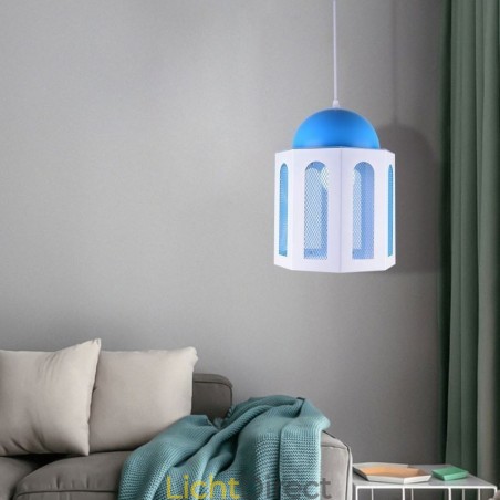Kasteelvormige hanglamp, moderne blauwe en witte kleur Kasteelvormige hanglamp, moderne blauwe en witte kleur