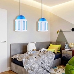 Kasteelvormige hanglamp, moderne blauwe en witte kleur