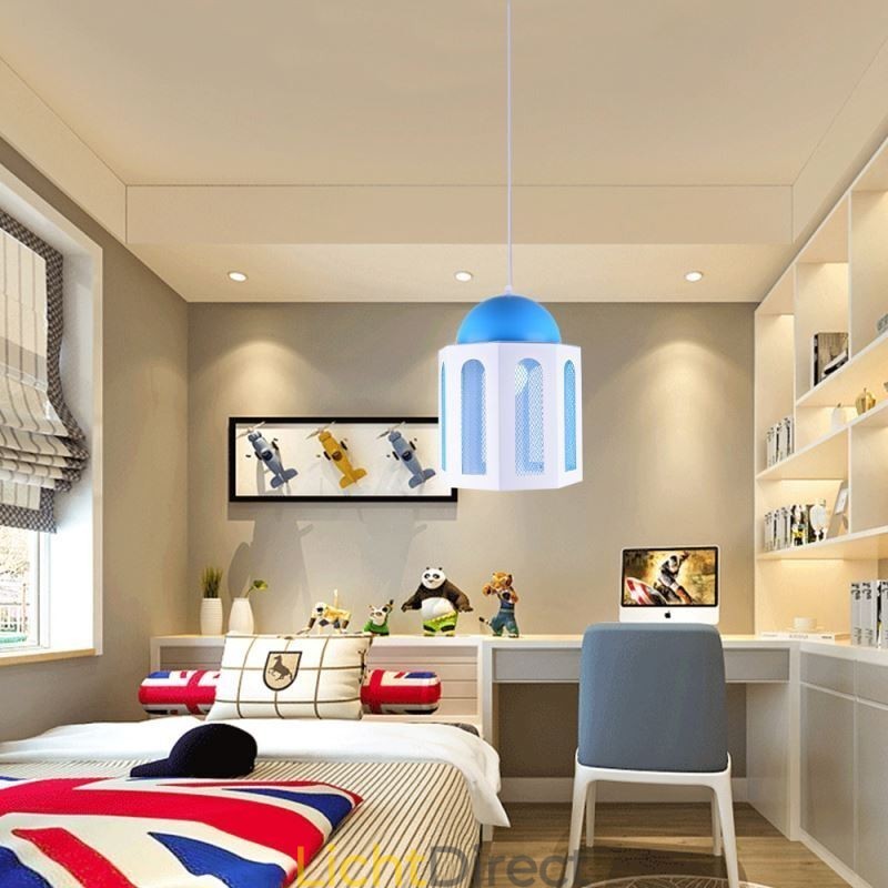 Kasteelvormige hanglamp, moderne blauwe en witte kleur