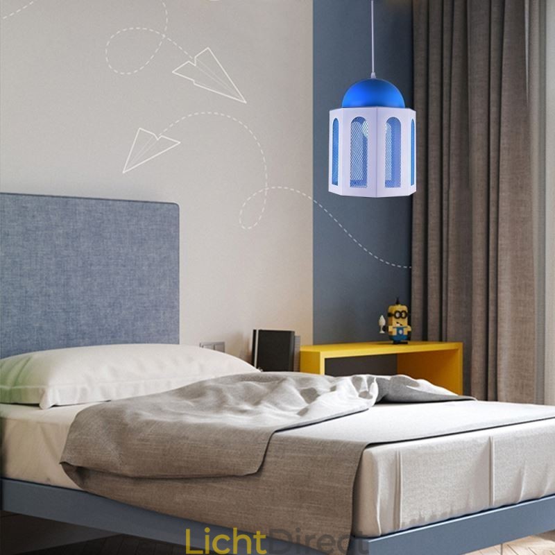Kasteelvormige hanglamp, moderne blauwe en witte kleur