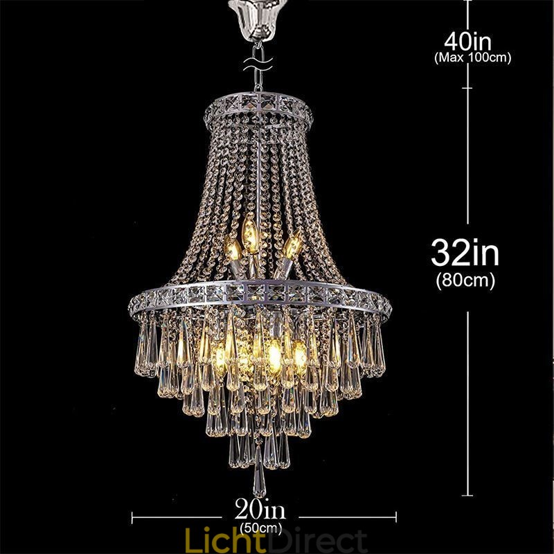 Moderne kristallen kroonluchter, eigentijdse elegante plafondlamp, duplex trap