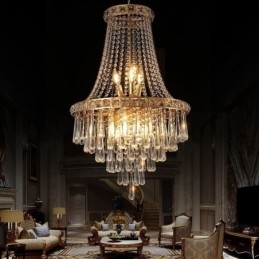 Moderne kristallen kroonluchter, eigentijdse elegante plafondlamp, duplex trap