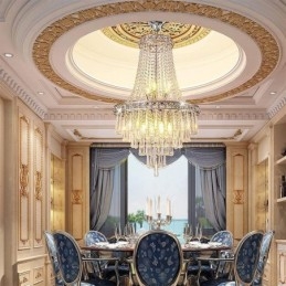 Moderne kristallen kroonluchter, eigentijdse elegante plafondlamp, duplex trap