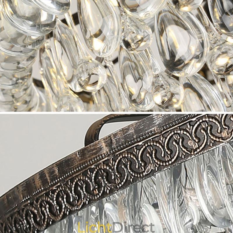 Amerikaanse Kristallen Plafondlamp Landelijke Retro Ronde Hanglamp