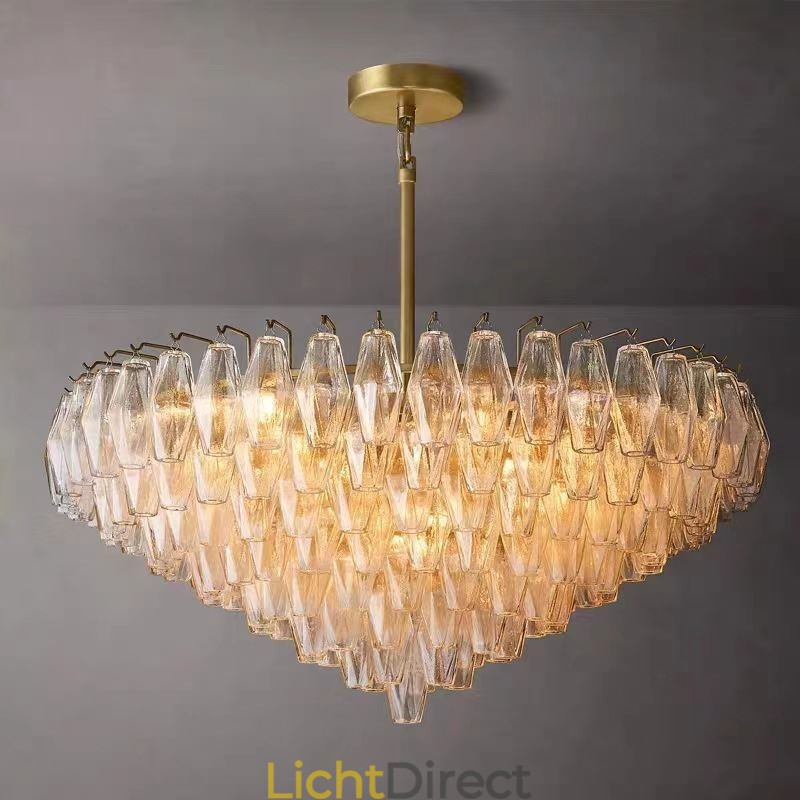 Amerikaanse hanglamp glazen plafondlamp amber transparant 90cm 14 lampen