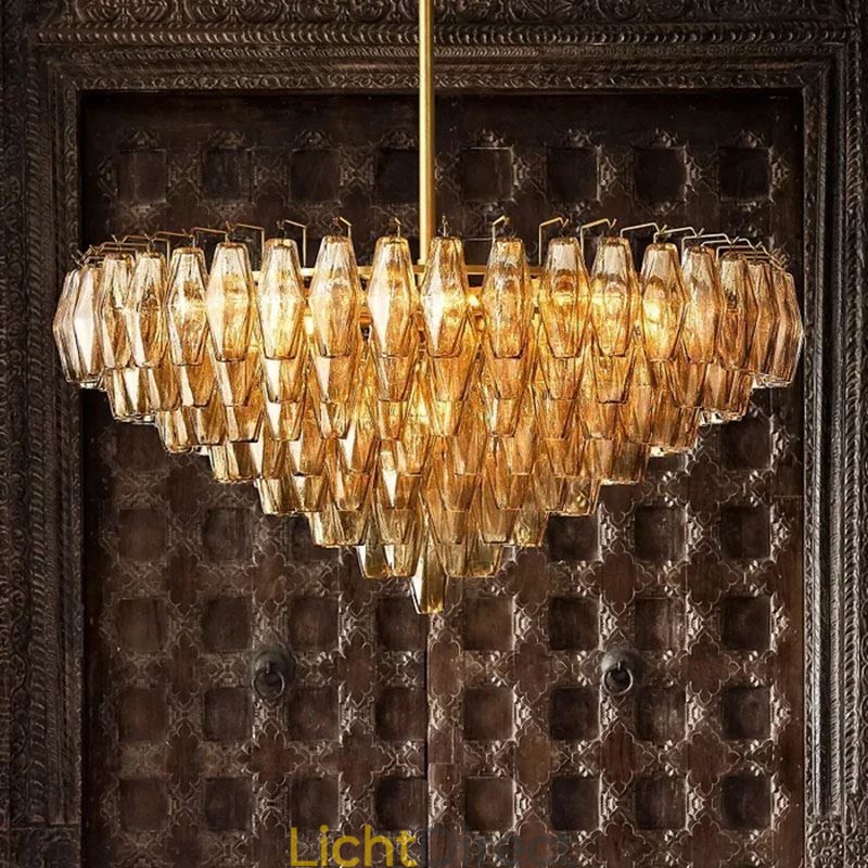 Amerikaanse hanglamp glazen plafondlamp amber transparant 90cm 14 lampen
