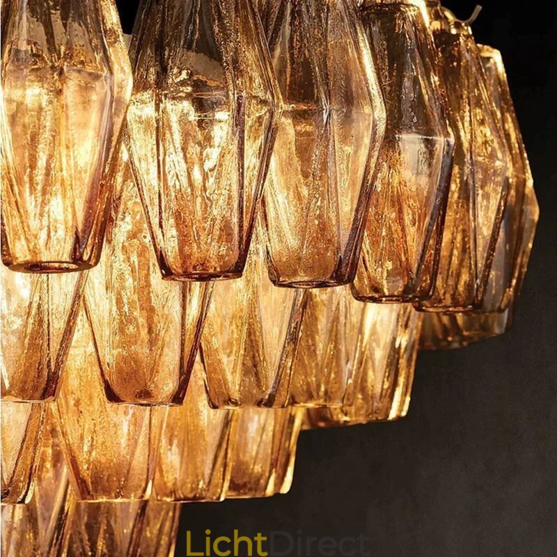 Amerikaanse hanglamp glazen plafondlamp amber transparant 90cm 14 lampen
