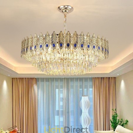 Gouden Veer Kristallen Hanglamp Duplex Decoratieve Plafondlamp