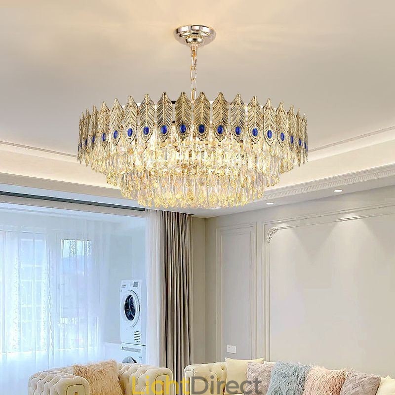 Gouden Veer Kristallen Hanglamp Duplex Decoratieve Plafondlamp