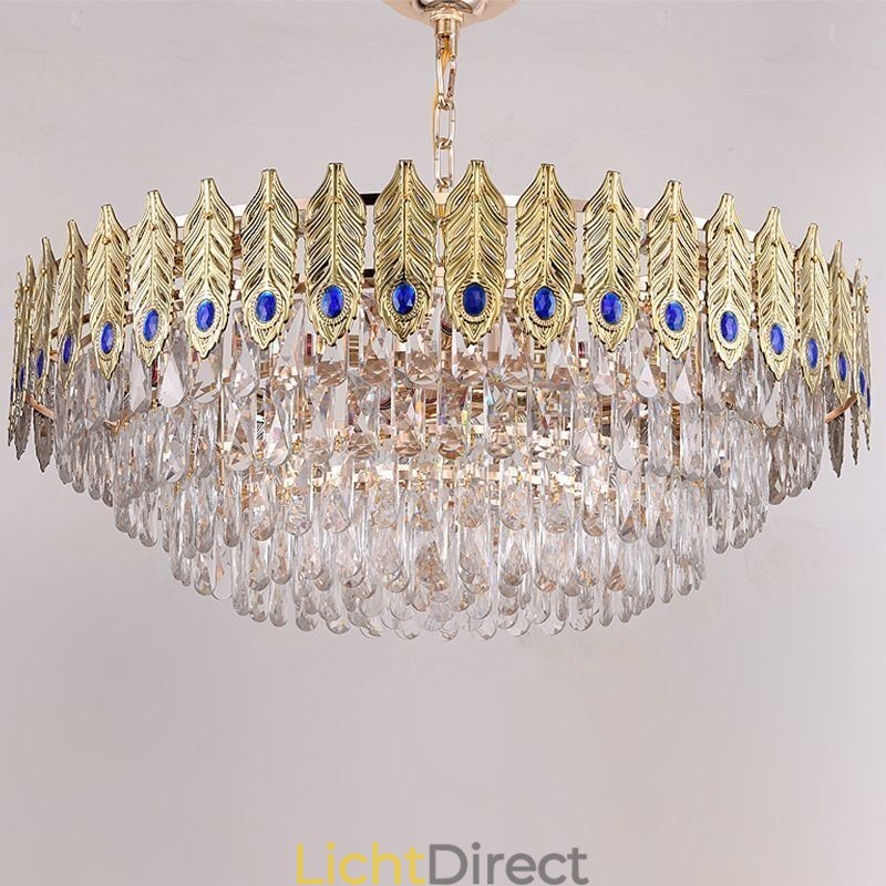 Gouden Veer Kristallen Hanglamp Duplex Decoratieve Plafondlamp