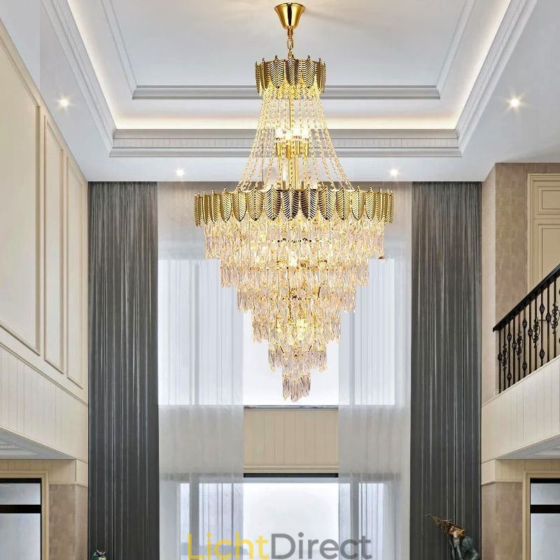 Taps toelopende kristallen hanglamp, opvallende decoratieve plafondlamp in duplexvorm