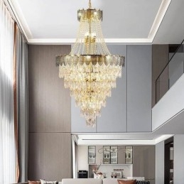 Taps toelopende kristallen hanglamp, opvallende decoratieve plafondlamp in duplexvorm