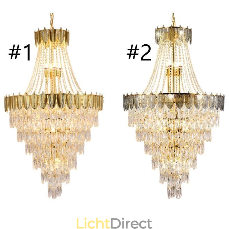 Taps toelopende kristallen hanglamp, opvallende decoratieve plafondlamp in duplexvorm