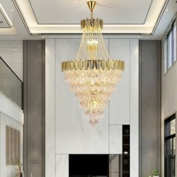 Taps toelopende kristallen hanglamp, opvallende decoratieve plafondlamp in duplexvorm