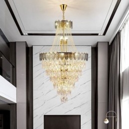 Taps toelopende kristallen hanglamp, opvallende decoratieve plafondlamp in duplexvorm